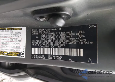 2006 Lexus Gx 470 z USA, uszkodzony, nr VIN JTJBT20X860117520